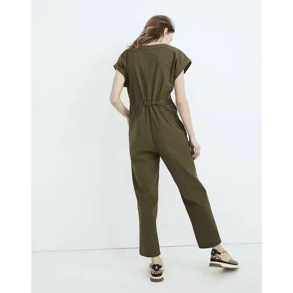 NEW Madewell Womens Size XS Kale Green Cap Sleeve Cotton Utility Jumpsuit $138 - Picture 2 of 10